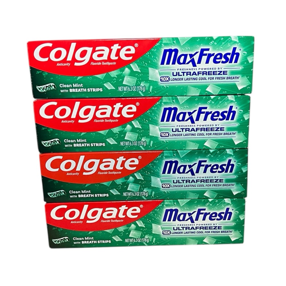 4 Pack Colgate Max Fresh Ultra Freeze Toothpaste, Clean Mint - 6.3 Oz Exp: 06/27
